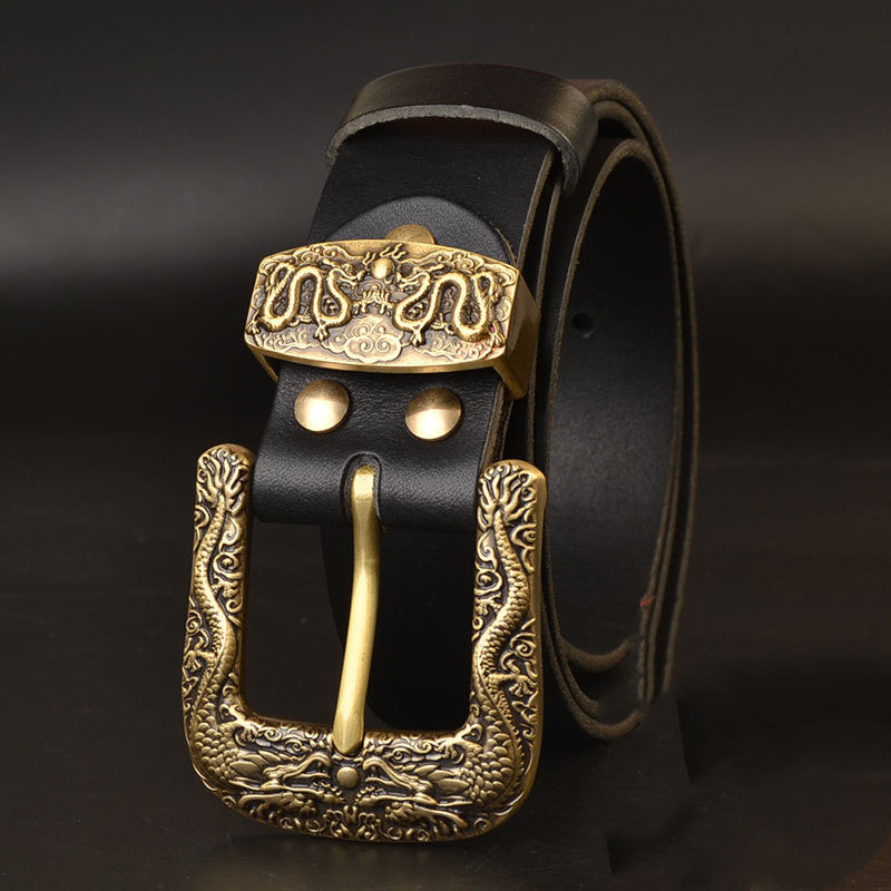 Solid Brass Buckle Men’s Belt | Genuine Full-Grain Leather Casual Belt | High-Sense Handmade Pin Buckle Belt | Trendy Minimalist Leather Waistband | 2026 High-Fashion Durable Business Belt