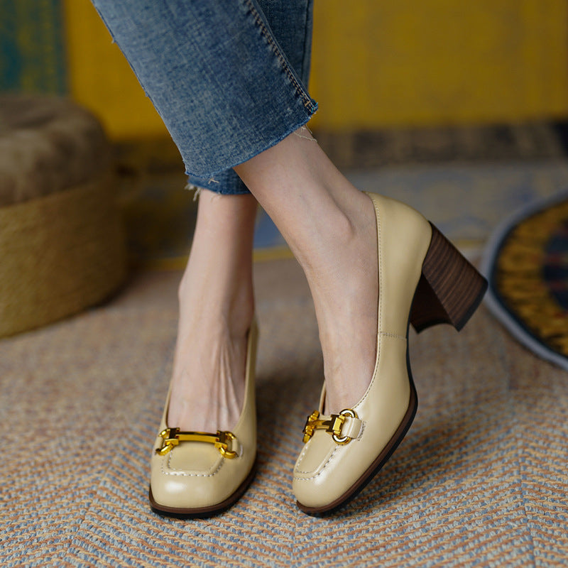 Women’s Retro Square-Toe French Style Pumps | Elegant Chunky Heel Block Shoes | Vintage Parisian Office Heels | Comfortable High-Sense Formal Pumps for Women | 2026 Footwear Trend