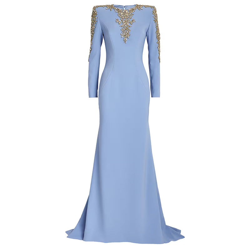 Heavy-duty Beaded And Diamond-encrusted Petite-trailing Long Dress