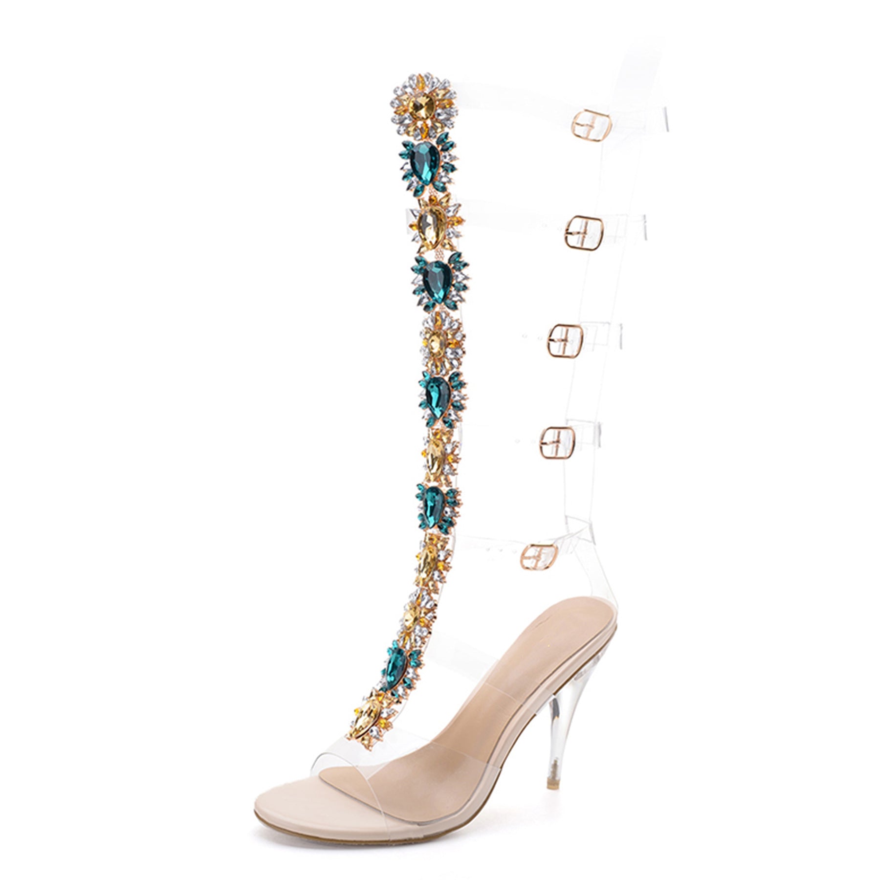 Trendy Large Rhinestone Transparent High-Heeled Boots | Luxury Clear Crystal Ankle Boots | Women’s High-Fashion Pointed Toe Stiletto | Sparkly Rhinestone Party Boots | 2026 Runway-Inspired Transparent Footwear