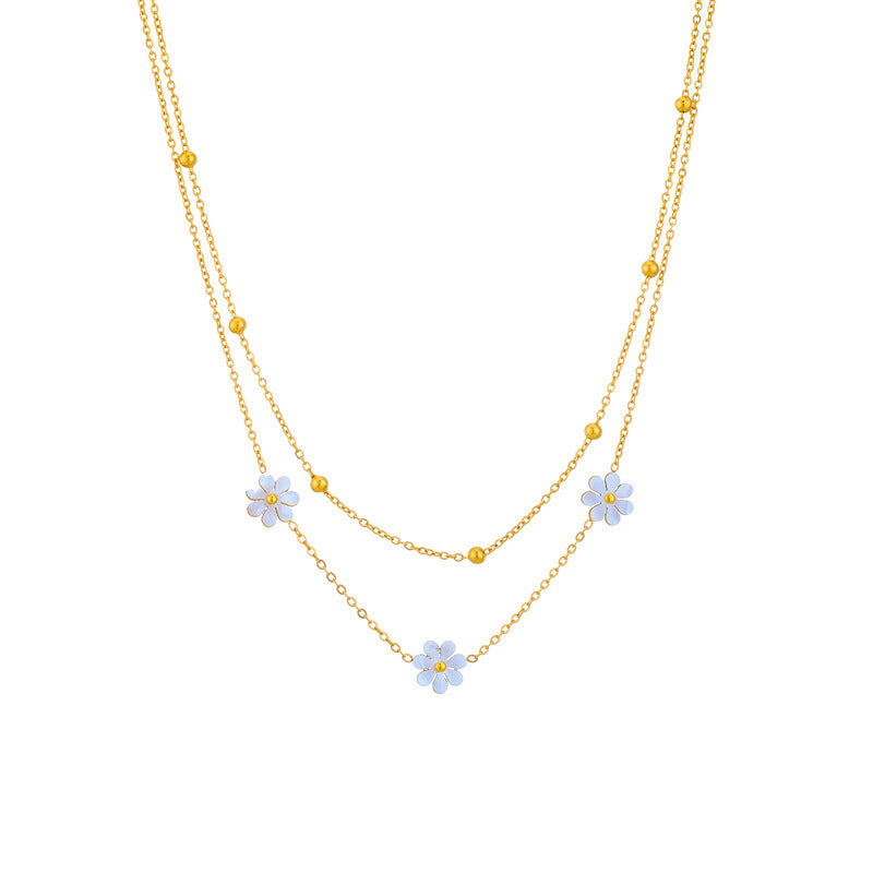 Double-Layered Daisy Flower Jewelry Set | Stainless Steel Floral Pendant Necklace & Earrings | Trendy 2-in-1 Layering Necklace for Women | Waterproof & Tarnish-Free Jewelry