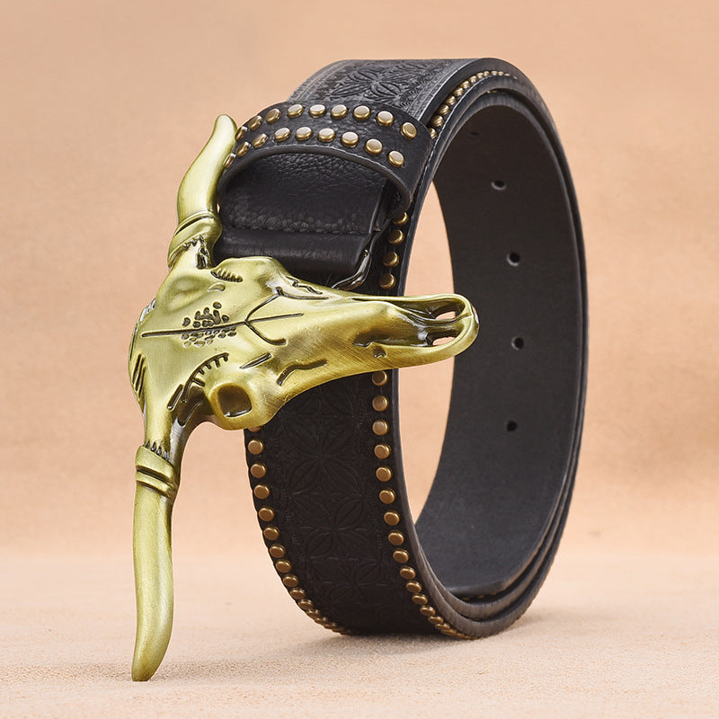 Cowhide Leather Belt For Men With Embossed Rivets