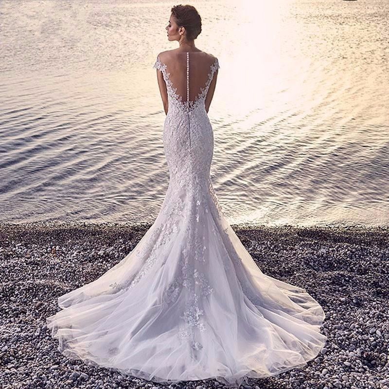 Princess Bride Mermaid Wedding Dress | White Trailing Lace Bridal Gown | High-Sense Perspective Backless Wedding Dress | Trendy Minimalist Mermaid Tail Gown | 2026 High-Fashion Luxury Bridal Couture