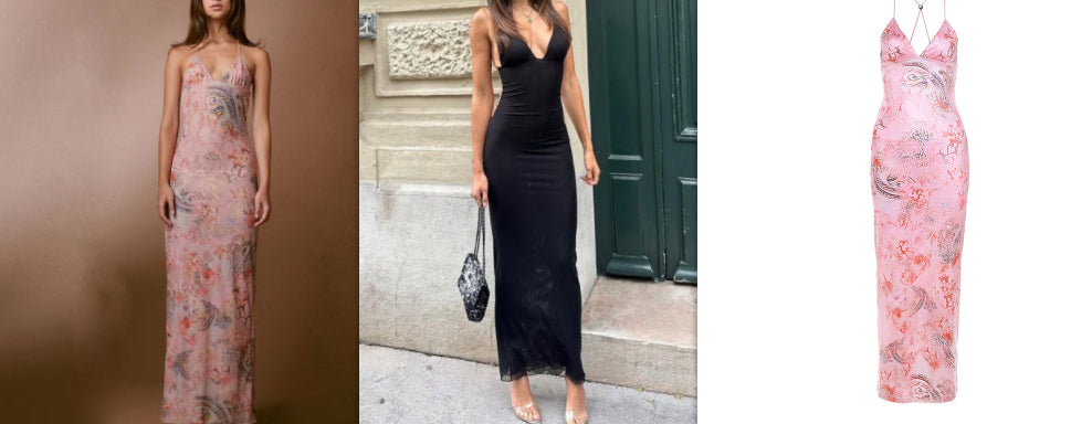 Floral Print Halter Spaghetti Straps Dress Slim Butterfly Back Dressess Spring Summer Womens Clothing