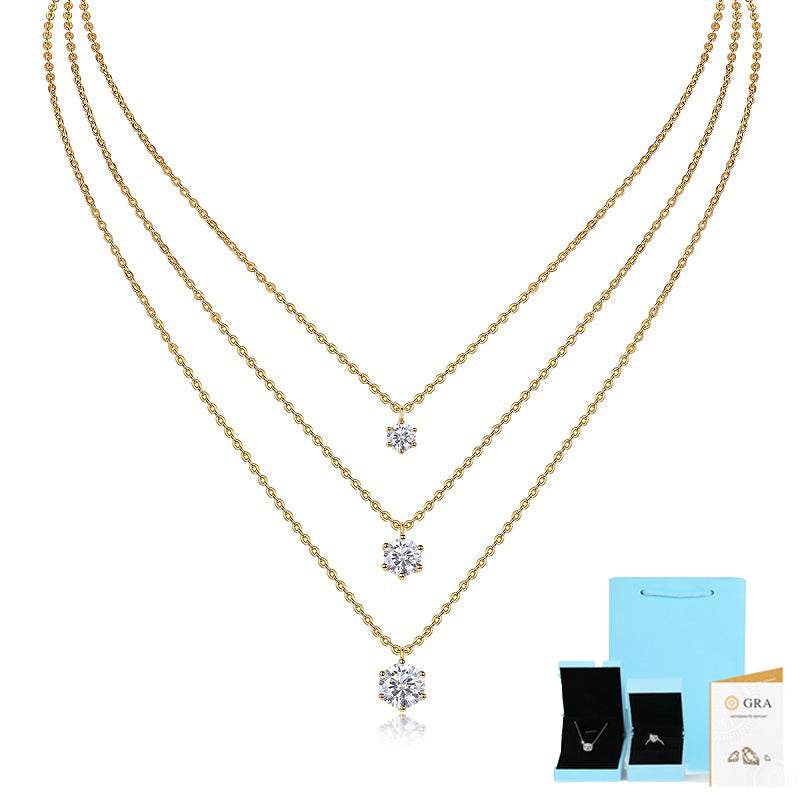 2 Carat Luxury Moissanite Pendant Necklace | S925 Sterling Silver Gold Plated Chain | Minimalist Diamond Alternative Fine Jewelry for Women