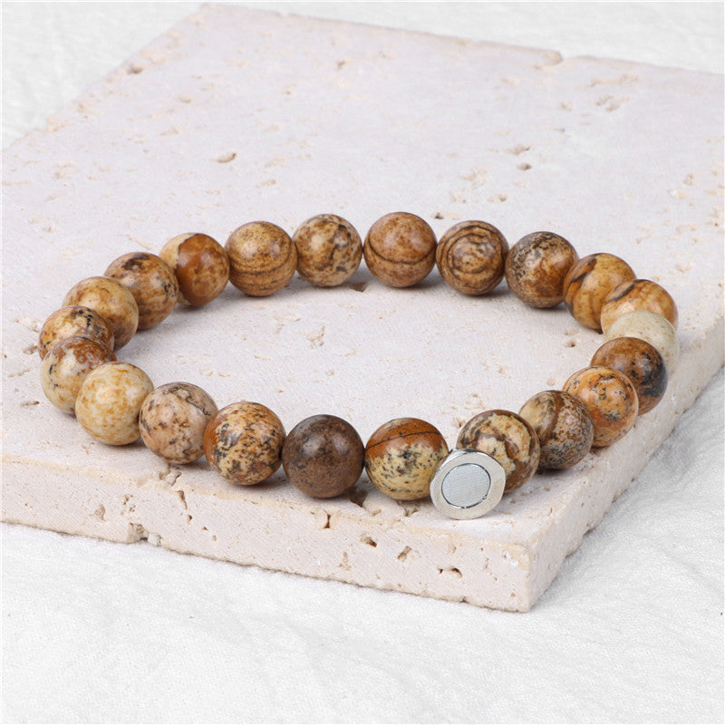 Lava Volcanic Stone Couple Bracelets with Magnetic Clasp | Natural Stone Energy Bracelet for Lovers | Vintage Versatile Couple Jewelry Set | Romantic Relationship Gift Set