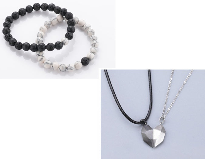 Magnetic Wishing Stone Couple Necklace | Heart-Shaped Electrocardiogram Pendant for Lovers | Ancient Love Token Splicing Necklace | Perfect Valentine’s Day Gift