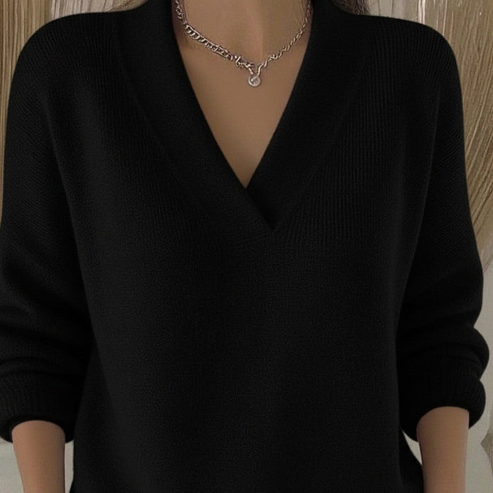 Women’s Elegant Soft V-Neck Long Sleeve Sweater | High-Sense Loose Knitted Casual Pullover | Trendy Minimalist Autumn & Winter Knitwear | Luxury-Label Statuesque Seasonal Essential | 2026 High-Fashion Radiant Comfort Wear