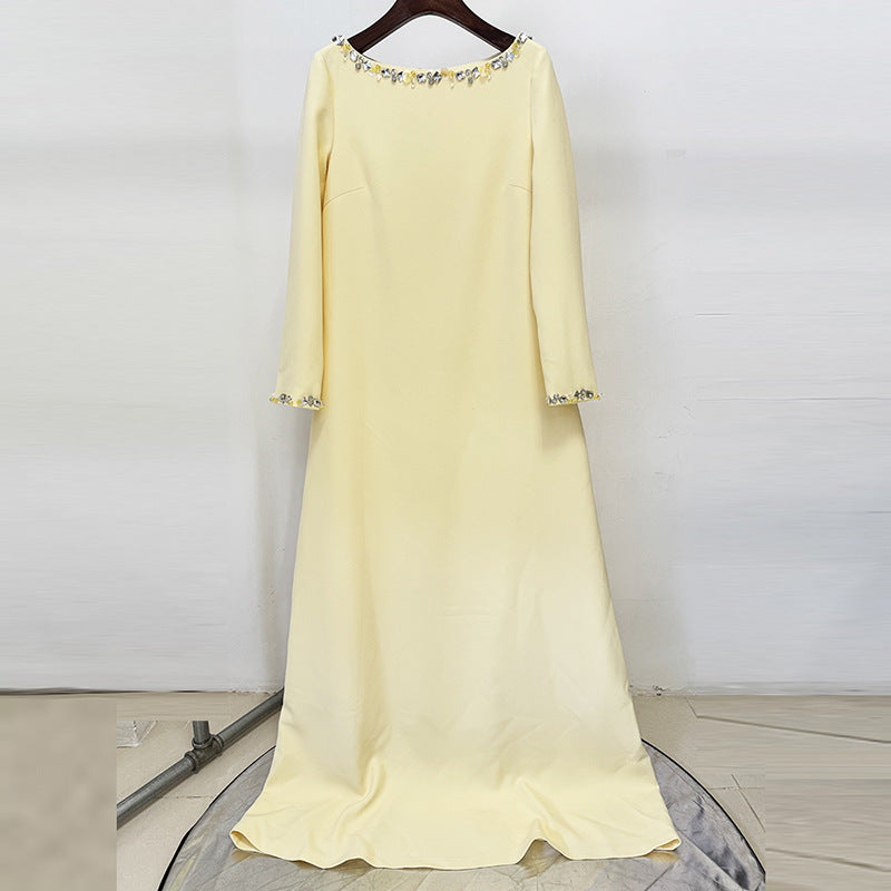 Fashionable Minimalist Beaded Long Dress | Loose-Fitting Elegant Maxi Dress | High-Sense Chic Casual Gown | Sophisticated Oversized Beaded Dress for Women