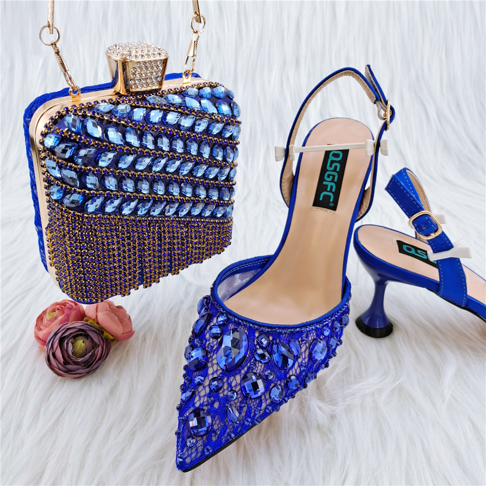 Luxury Ladies Party Sandals & Diamond Clutch Set | Sparkling Rhinestone Evening Heels & Matching Bag | Glamorous Wedding Party Footwear & Accessory Suite | "Iced-Out" Gala Duo