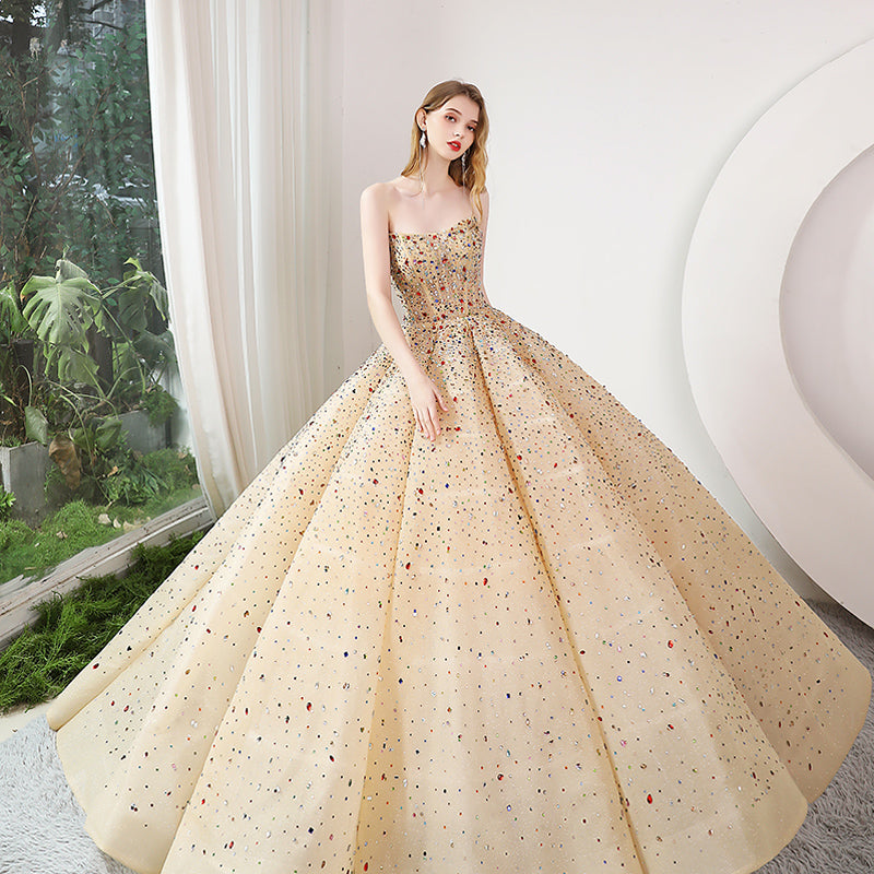 Elegant Tube Top Wedding Dress | Bridal Costume Sleeveless Ball Gown | Strapless Luxury Bride Dress for Reception & Ceremony | Sophisticated Floor-Length Bridal Gown