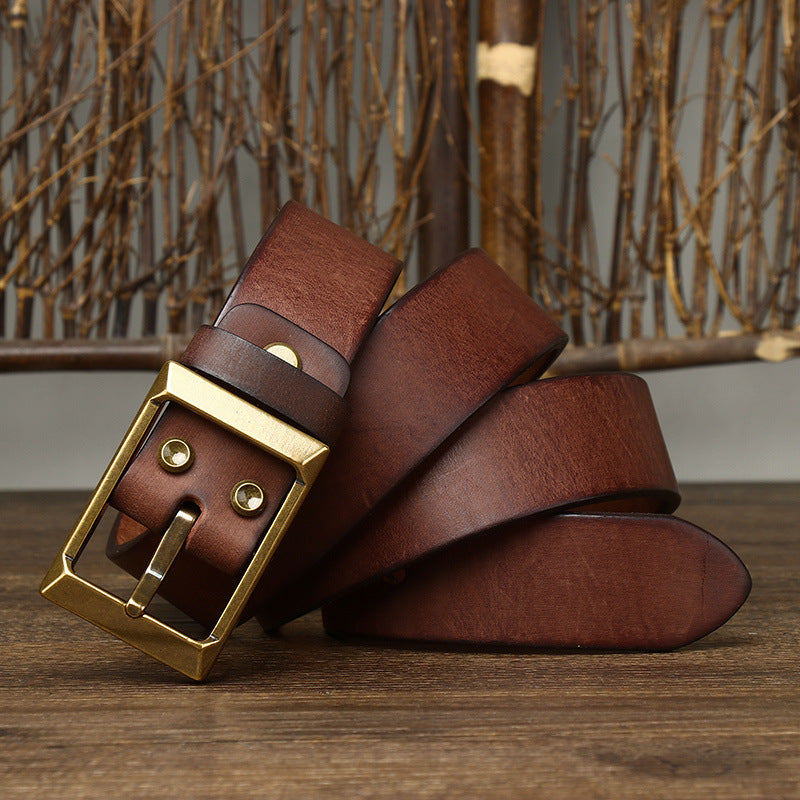 Men’s Thick First-Layer Cowhide Belt | Solid Brass Buckle Genuine Leather Belt | Premium Full-Grain Heavy-Duty Men’s Belt | Classic Luxury Handmade Leather Waist Belt | 2026 High-Fashion Durable Artisan Belt