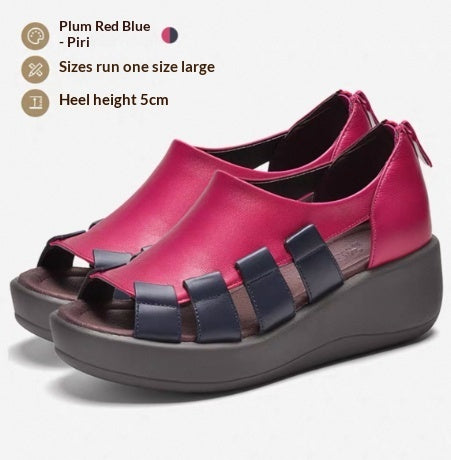 Women’s Genuine Leather Wedge Sandals | Comfortable Thick Sole Platform Shoes | Elegant Soft Leather Summer Wedges | Non-Slip Walking Sandals for Women | Premium Quality "All-Day" Comfort Footwear