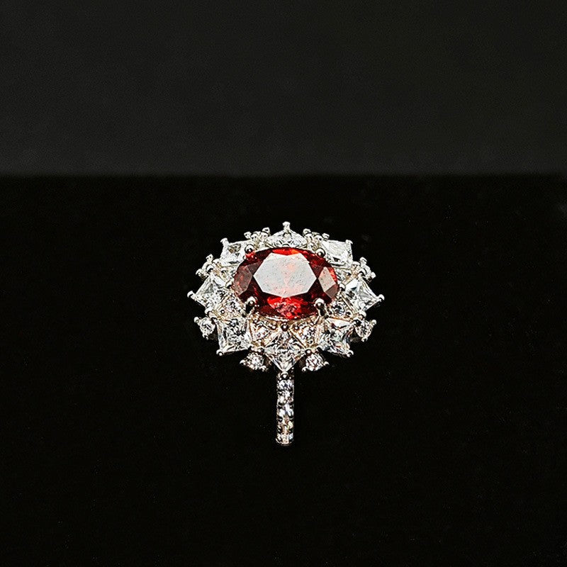 S925 Sterling Silver Adjustable Ring | Pigeon’s Blood Red High-Carat Zircon Ring | High-Sense Luxury Gemstone Jewelry | Trendy Minimalist Red Crystal Statement Ring | 2026 High-Fashion Radiant Women’s Jewelry