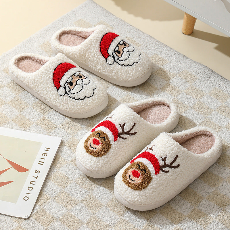 Christmas Santa Claus Home Slippers | Cute Cartoon Winter Warm Cotton Shoes | Unisex Furry Holiday Slippers for Couples | Non-Slip Plush Indoor Footwear