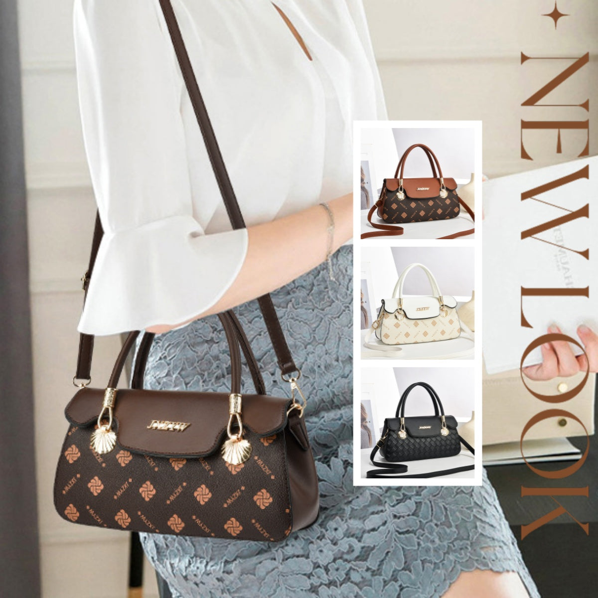 Vintage Exquisite Letter Printed Women’s Handbag | Luxury Monogram Cross-body Bag for Women | Fashion Printed Casual Simple Handbag | Trendy Designer-Style Top Handle Bag | 2026 High-Fashion Retro Shoulder Bag