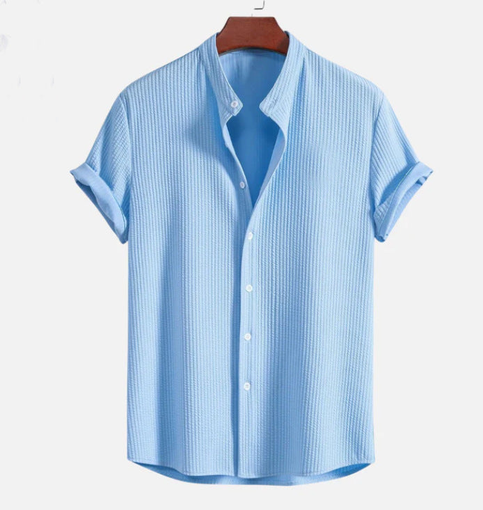 Men’s Short Sleeve Loose Summer Shirt | High-Sense Casual Professional Top | Trendy Minimalist Breathable Resort Wear | Luxury-Label Statuesque Radiant Apparel | 2026 High-Fashion Emerald-Luxe Essential