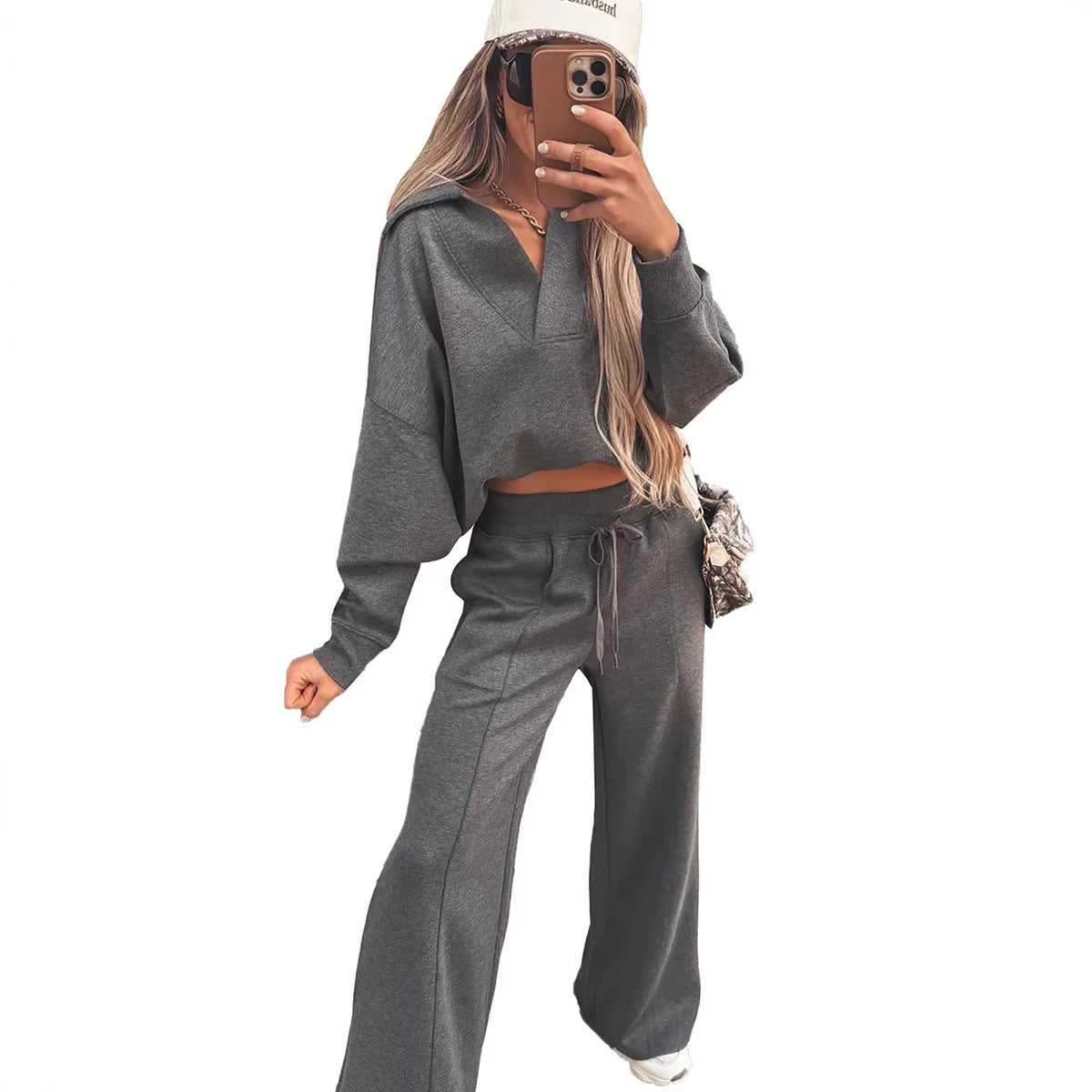 Women’s Casual Long Sleeve Co-ord Set | Relaxed Fit 2-Piece Lounge Set | Elegant Solid Color Matching Top & Pants | Trendy Lightweight Leisure Wear for Women | 2026 Minimalist Streetwear Set