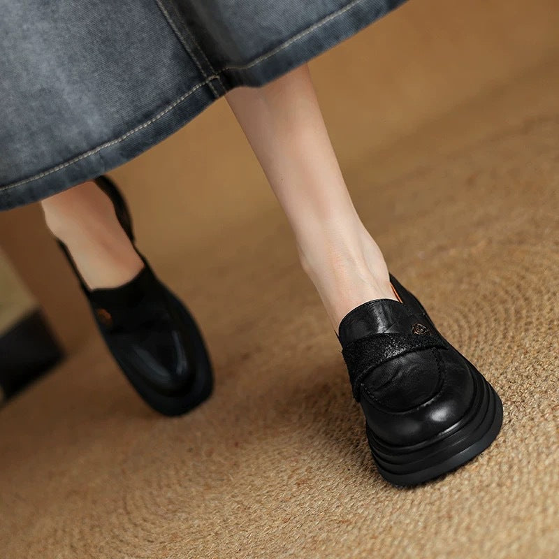 Women’s Vintage Chunky Heeled Leather Shoes | Luxury Square-Toe Block Heel Pumps | Elegant Professional Work Shoes for Women | Trendy Retro High-Heel Loafers | 2026 High-Fashion Durable Leather Footwear