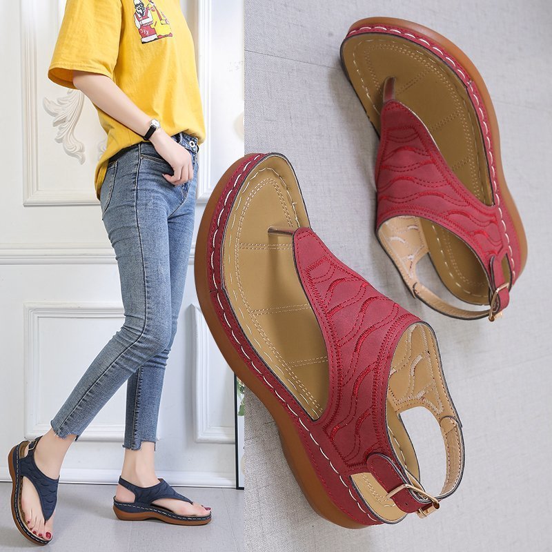 Women’s Casual Wedge Heel Flip-Flops | Solid Color Summer Platform Sandals | Comfortable Beach Thong Sandals with Arch Support | Lightweight Outdoor Wedge Sandals