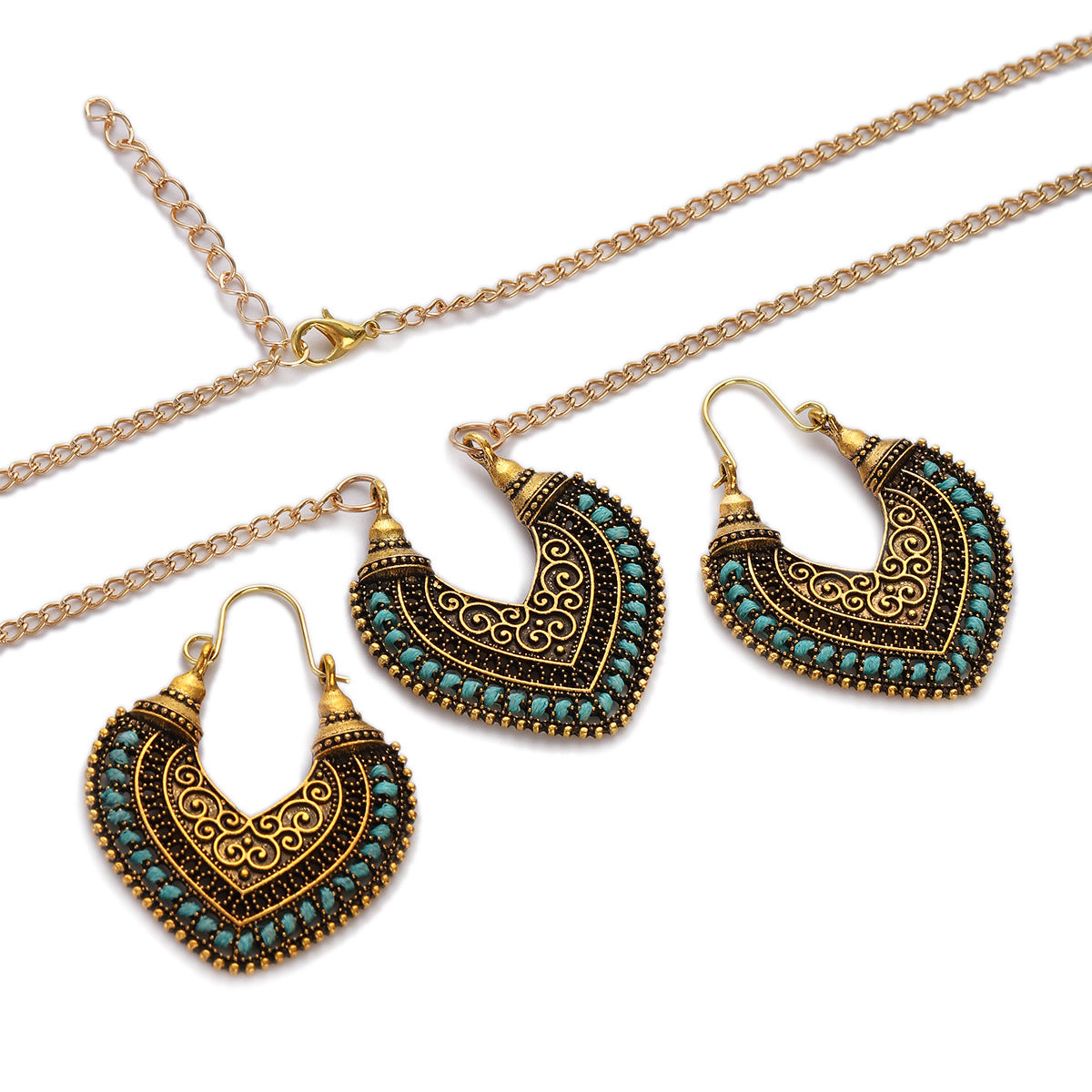 Colored Rope Winding Jewelry Set | Artistic Woven Necklace & Earrings Two-Piece Set | Vibrant Boho-Chic Statement Accessories | Handmade Style Geometric Rope Jewelry