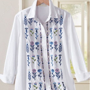 Women’s Simple Floral Print Long-Sleeve Shirt | Elegant Minimalist Floral Blouse | Casual Button-Down Nature-Inspired Top | Sophisticated "High-Sense" Floral Shirt for Women | 2026 Spring Collection