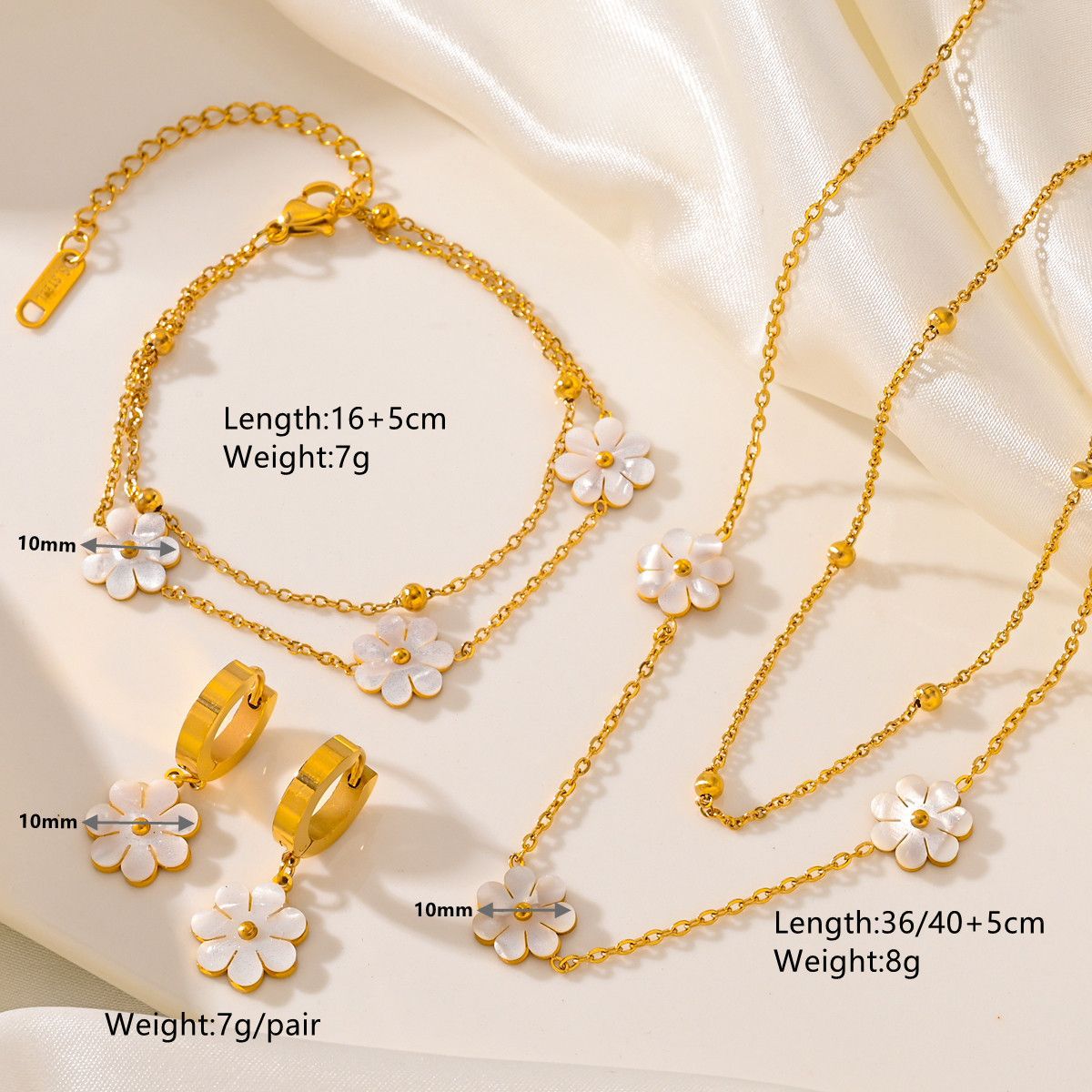 Double-Layered Daisy Flower Jewelry Set | Stainless Steel Floral Pendant Necklace & Earrings | Trendy 2-in-1 Layering Necklace for Women | Waterproof & Tarnish-Free Jewelry