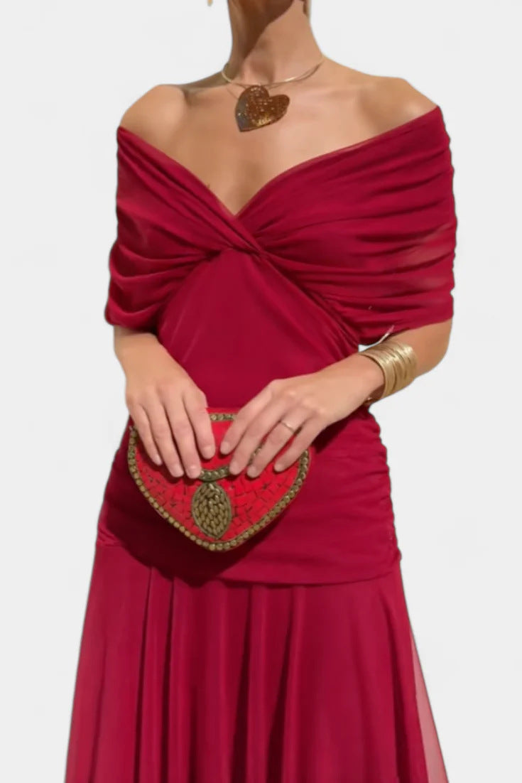 Chiffon Short-sleeved Dress Summer Fashion Print V-neck Long Dress, Women's Clothing