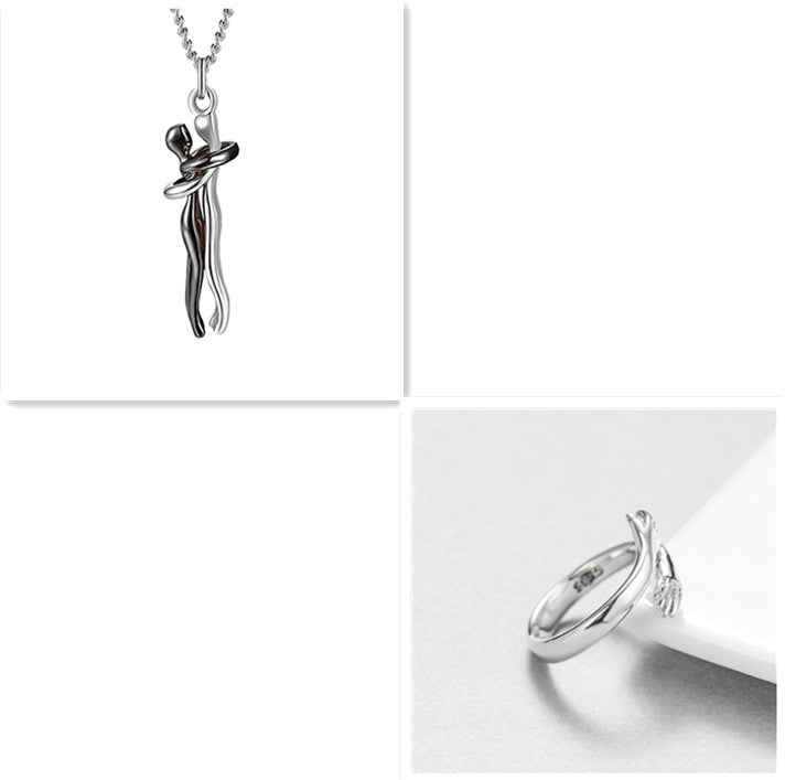 Love Hug Pendant Necklace for Couples | Unisex Romantic Hugging Figure Necklace | Minimalist Clavicle Chain Jewelry | Meaningful Valentine’s Day & Anniversary Gift