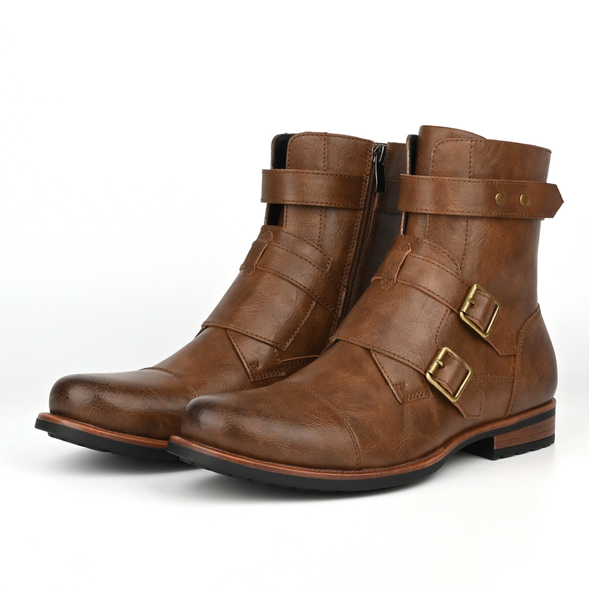 Men’s Minimalist Denim Vintage Boots | Metal Buckle Side-Zip Casual Boots | Low-Heeled Rugged Denim Footwear | Modern Retro Streetwear Boots for Men
