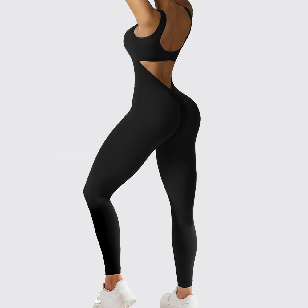 Women’s Sleeveless Flare Yoga Jumpsuit | Full-Body Fitness Bodysuit with Flared Legs | Elegant Backless Workout One-Piece | Trendy High-Stretch Athleisure Yoga Set | 2026 Modern Studio-to-Street Jumpsuit