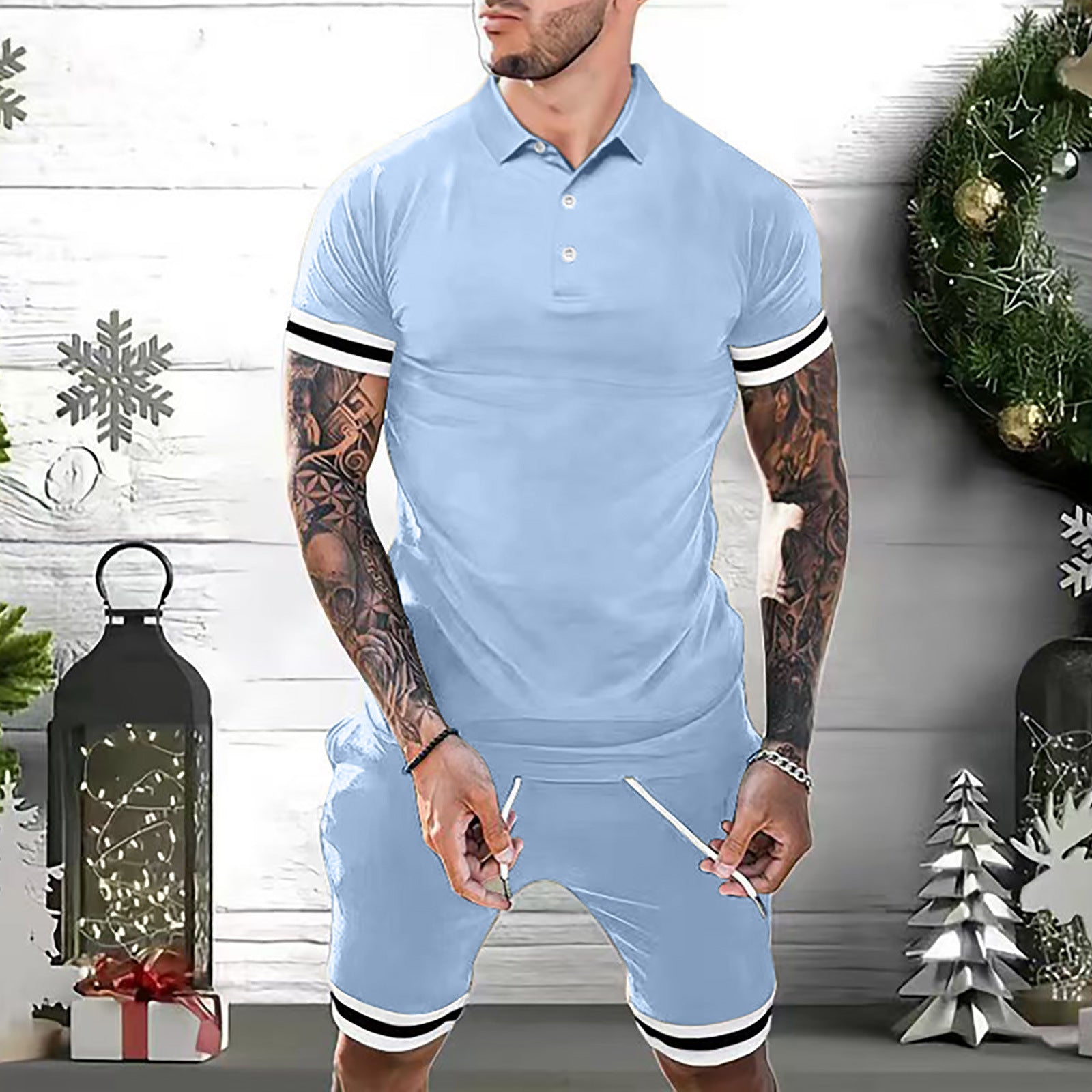 Men’s 2-Piece Fashion Polo & Shorts Set | High-Sense Summer Tracksuit Outfits | Trendy Minimalist Casual Short Sleeve Set | Luxury-Label Statuesque Radiant Activewear | 2026 High-Fashion Urban-Luxe Essential