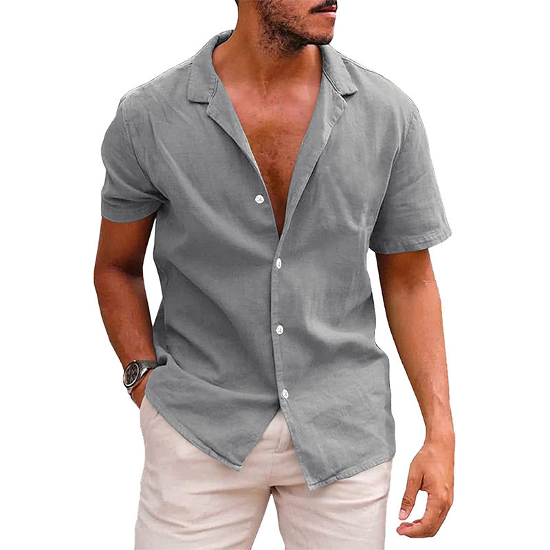 Men’s Casual Button-Down Beach Shirt | High-Sense Short Sleeve Summer Blouse | Trendy Minimalist Holiday Wear | Luxury-Label Statuesque Radiant Tropical Top | 2026 High-Fashion Emerald-Luxe Essential