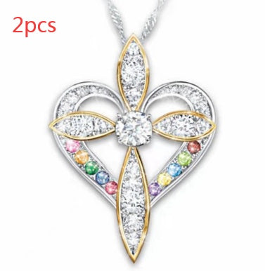 Fashion Love Heart-Shaped Cross Pendant | Trendy Crucifix Heart Necklace for Women | Minimalist Spiritual Symbol Jewelry | Elegant Faith-Inspired Heart Charm Necklace