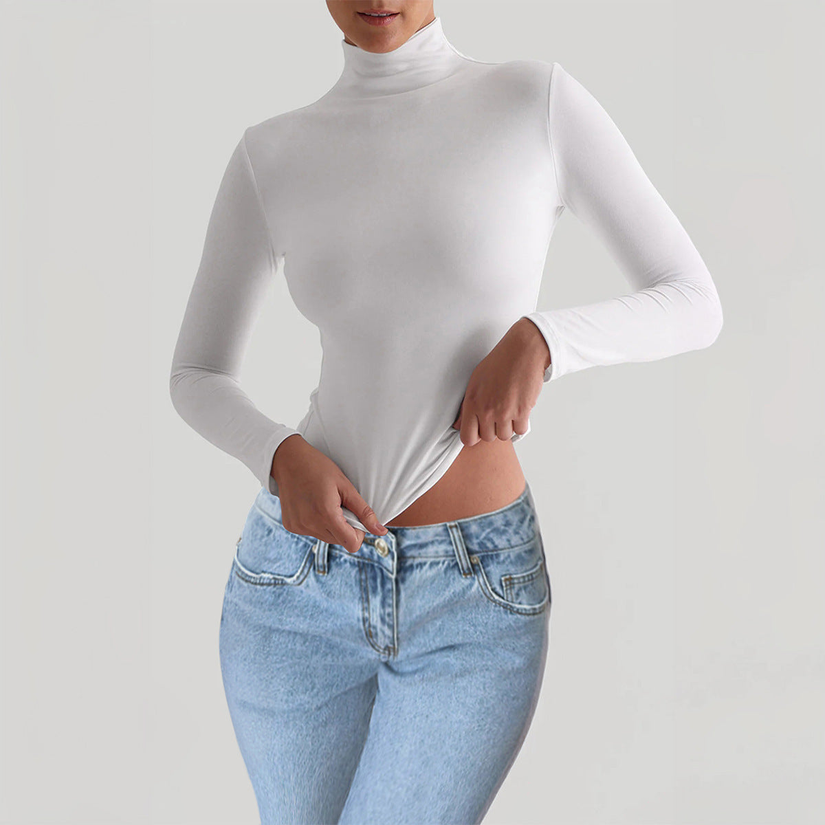 Women’s Y2K Slim Fit Turtleneck T-Shirt | Elegant Long Sleeve Mock Neck Pullover | Casual Tight-Fit Basic Top | Modern Minimalist Streetwear Pullover for Women | 2026 Trend Essential