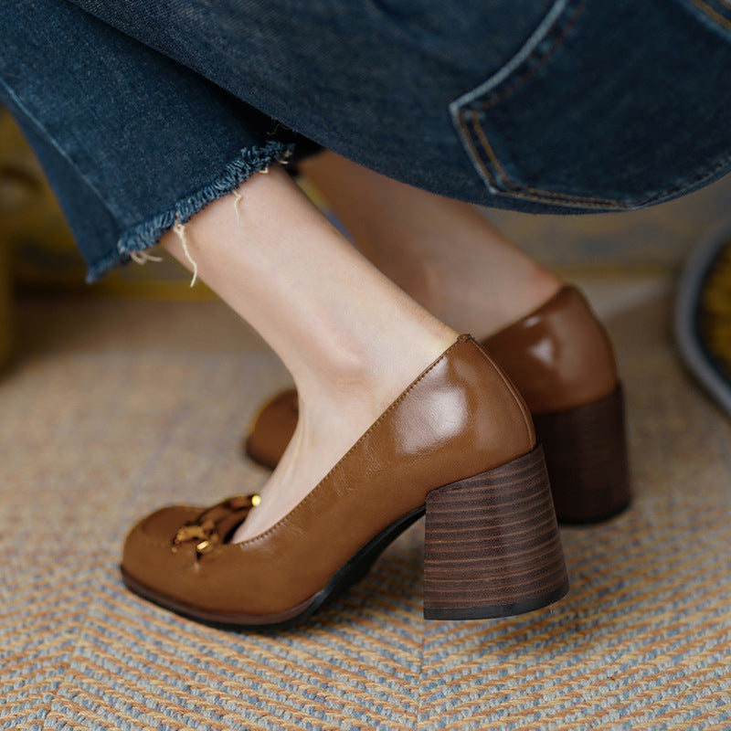 Women’s Retro Square-Toe French Style Pumps | Elegant Chunky Heel Block Shoes | Vintage Parisian Office Heels | Comfortable High-Sense Formal Pumps for Women | 2026 Footwear Trend