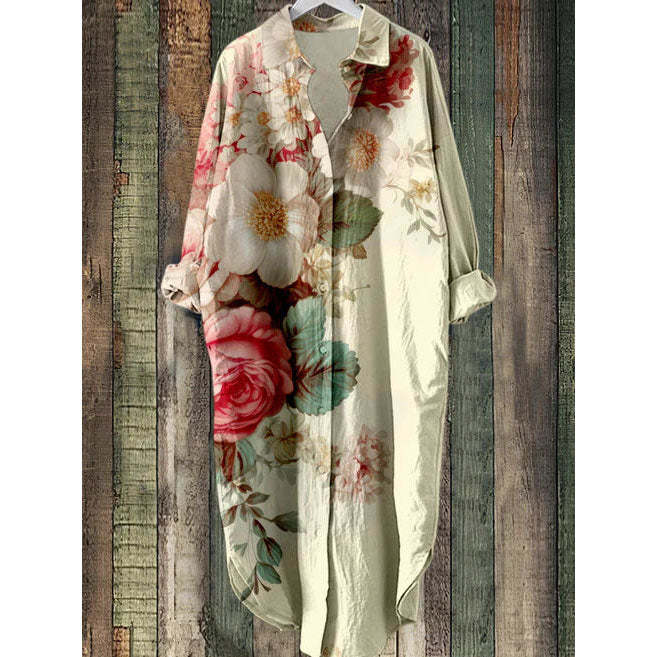 Women’s 3D Printed Fashionable Loose-Fit Lapel Dress | High-Sense Digital Print Evening Gown | Trendy Minimalist Artistic Silhouette Dress | Luxury-Label Statuesque Casual-Luxe Wear | 2026 High-Fashion Radiant Artistic Dress