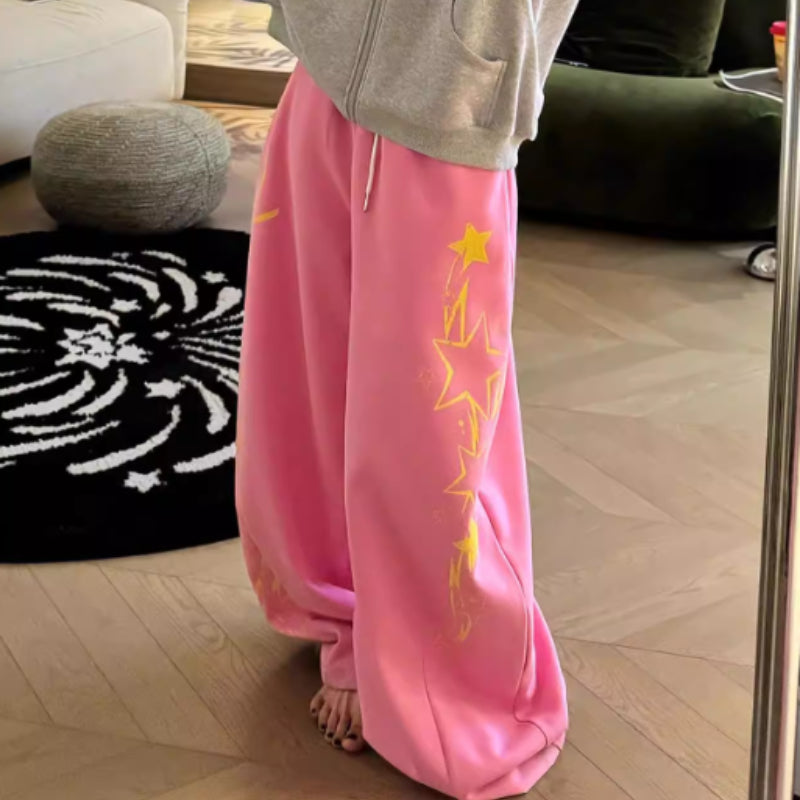 Women’s Retro Print Letter Casual Pants | High-Sense Drawstring Wide-Leg Trousers | Trendy Minimalist Graphic Sweatpants | Luxury-Label Urban Loose Pants | 2026 High-Fashion Statuesque Streetwear