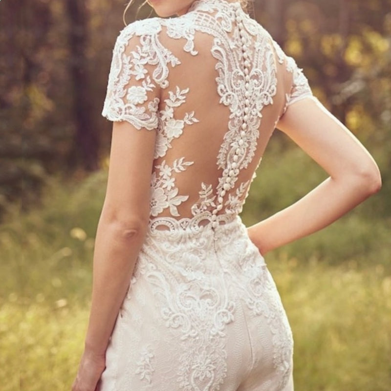 Women’s Bridal Pants Suit Wedding Jumpsuit | High-Sense Short Sleeve Ivory Bridal Gown Alternative | Trendy Minimalist Wide-Leg Wedding Suit | Luxury-Label Statuesque Formal Jumpsuit | 2026 High-Fashion Radiant Ceremony Essential