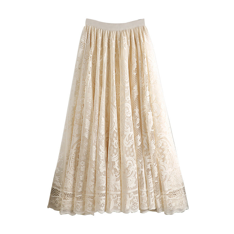 Women’s Elegant Floral Lace Skirt | Romantic Sheer Lace Overlay Midi Skirt | Chic High-Waist Embroidered Lace Skirt | Feminine Party & Occasion Wear Skirt