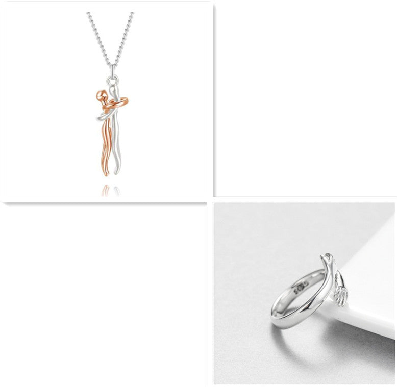 Love Hug Pendant Necklace for Couples | Unisex Romantic Hugging Figure Necklace | Minimalist Clavicle Chain Jewelry | Meaningful Valentine’s Day & Anniversary Gift