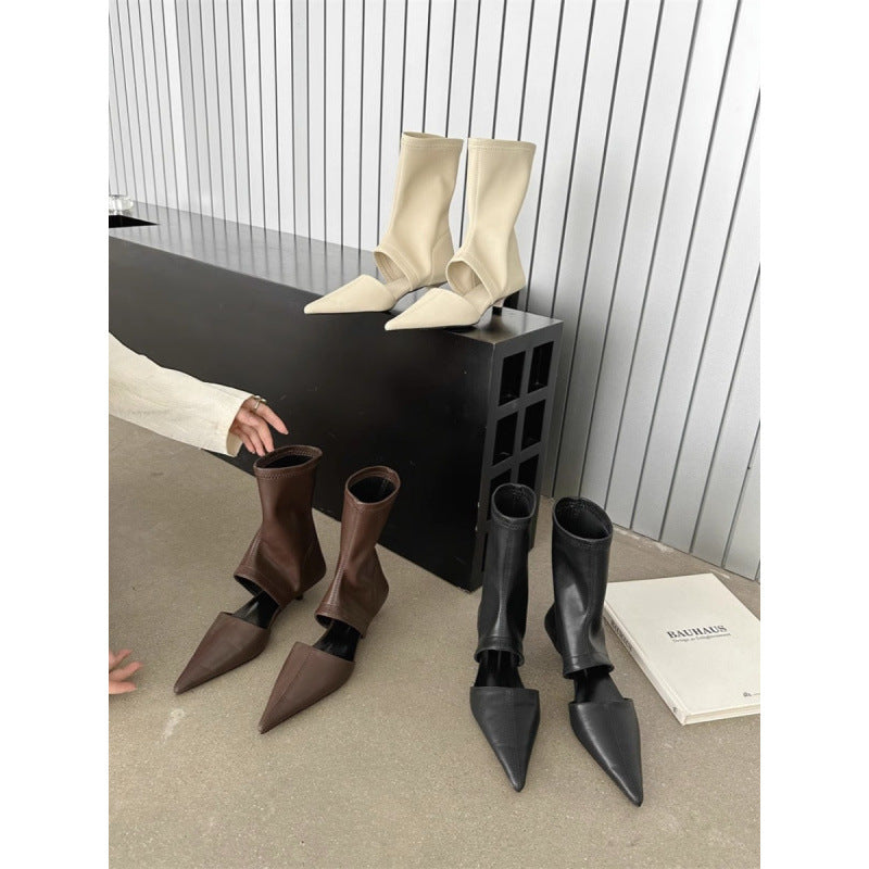 Women’s French Style Pointed-Toe Stiletto Heels | Elegant Stretchy Sock-Style Pumps | Sophisticated Office Wear High Heels | Minimalist Slim-Fit Stilettos for Women | 2026 Luxury Footwear