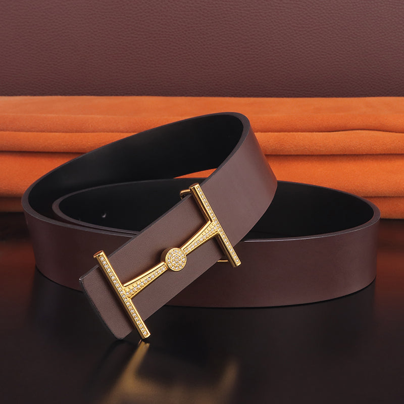 Men’s Smooth Buckle Leather Belt | Modern Simple Youth Fashion Waistband | Sleek Minimalist Casual Belt for Men | Trendy High-Sense Smooth Finish Belt