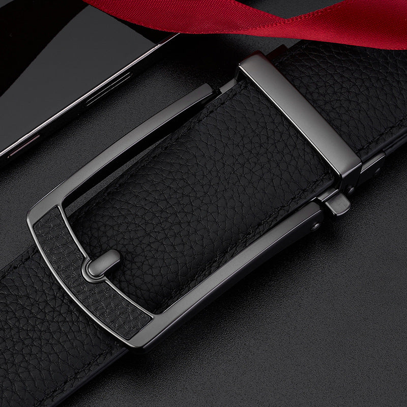 Men’s Lychee Grain Leather Belt | High-Sense Automatic Buckle Casual Waistband | Trendy Minimalist Professional All-Match Belt | Luxury-Label Statuesque Men’s Accessory | 2026 High-Fashion Radiant Urban Essential