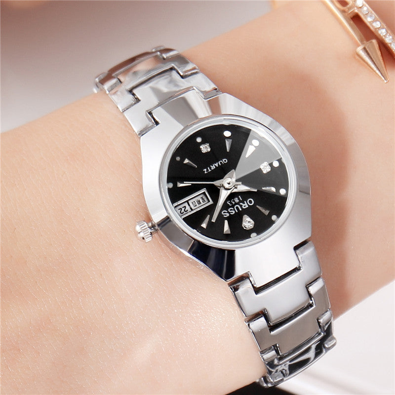 Tungsten Steel Color Waterproof Quartz Watch | Elegant Couple’s Calendar Wristwatch | Fashionable Student Daily Wear Watch | Trendy Minimalist Steel Watch for Men & Women | 2026 High-Fashion Precision Timepiece