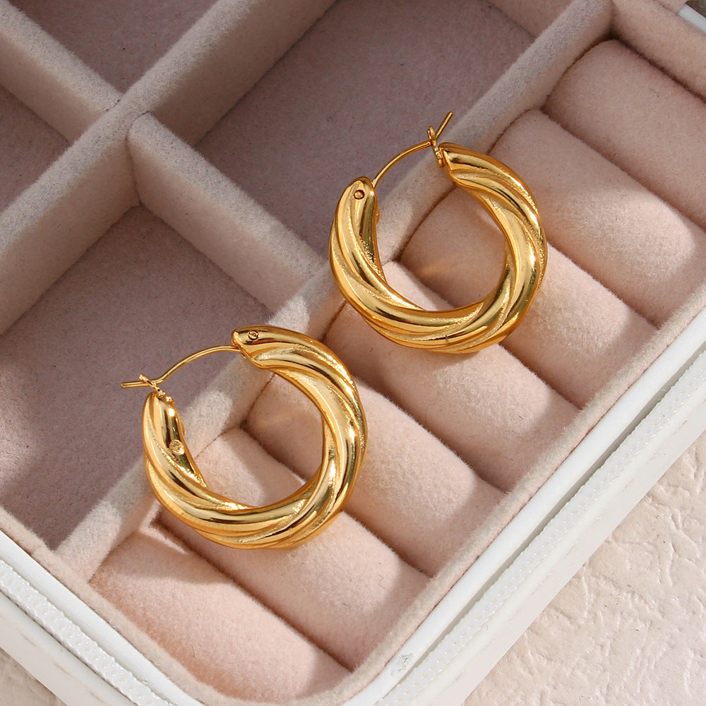 Denisse Twisted Hoop Earrings | 18K Gold Plated Textured Hoops | Modern Minimalist Intertwined Earrings | Elegant Daily Wear Jewelry for Women