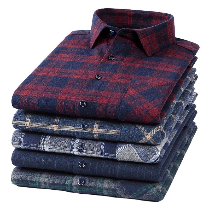 Men’s Casual Plaid Cotton Shirt | Modern Square Collar Checkered Button-Down | Premium Breathable Cotton Flannel Style Shirt | Trendy Slim-Fit Plaid Long Sleeve for Men