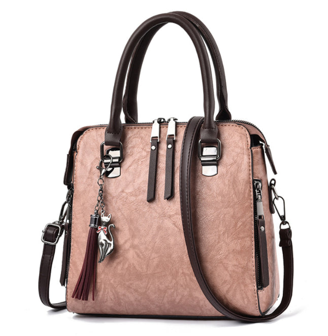 Vintage PU Leather Tassel Handbag for Women | Luxury Large Capacity Top-Handle Tote | Elegant Lady Shoulder Bag with Tassel Detail | Trendy Structured Casual Work Bag | 2026 High-Fashion Retro Leather Tote