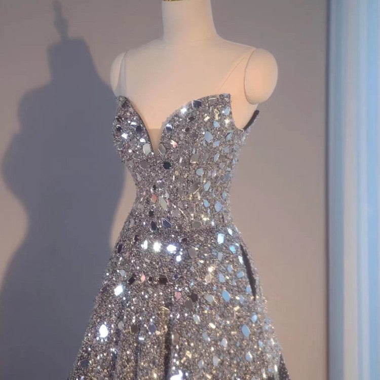 Blue Heavy Industry Wedding Evening Dress | Luxury Sequin & Bead Embroidered Gown | Elegant Floor-Length Formal Party Dress | Royal Blue Couture Banquet Gown