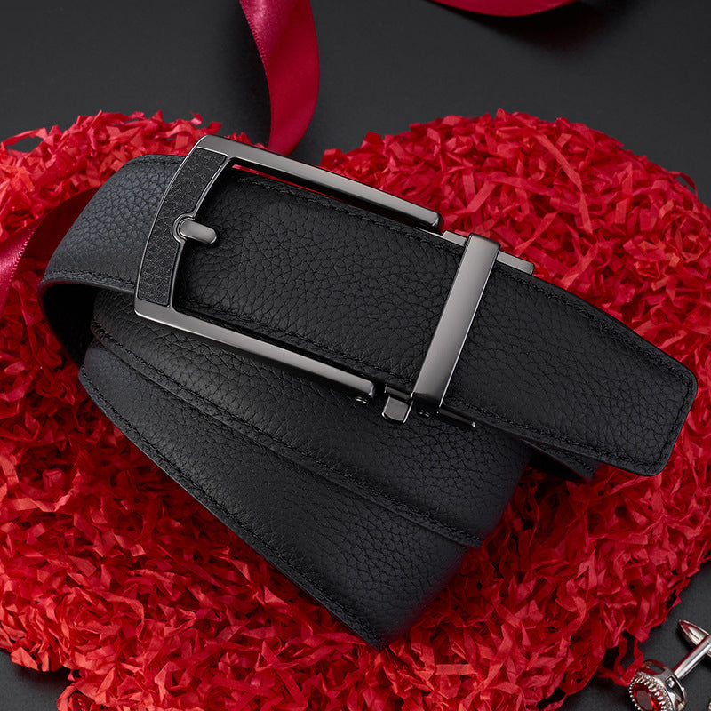 Men’s Lychee Grain Leather Belt | High-Sense Automatic Buckle Casual Waistband | Trendy Minimalist Professional All-Match Belt | Luxury-Label Statuesque Men’s Accessory | 2026 High-Fashion Radiant Urban Essential